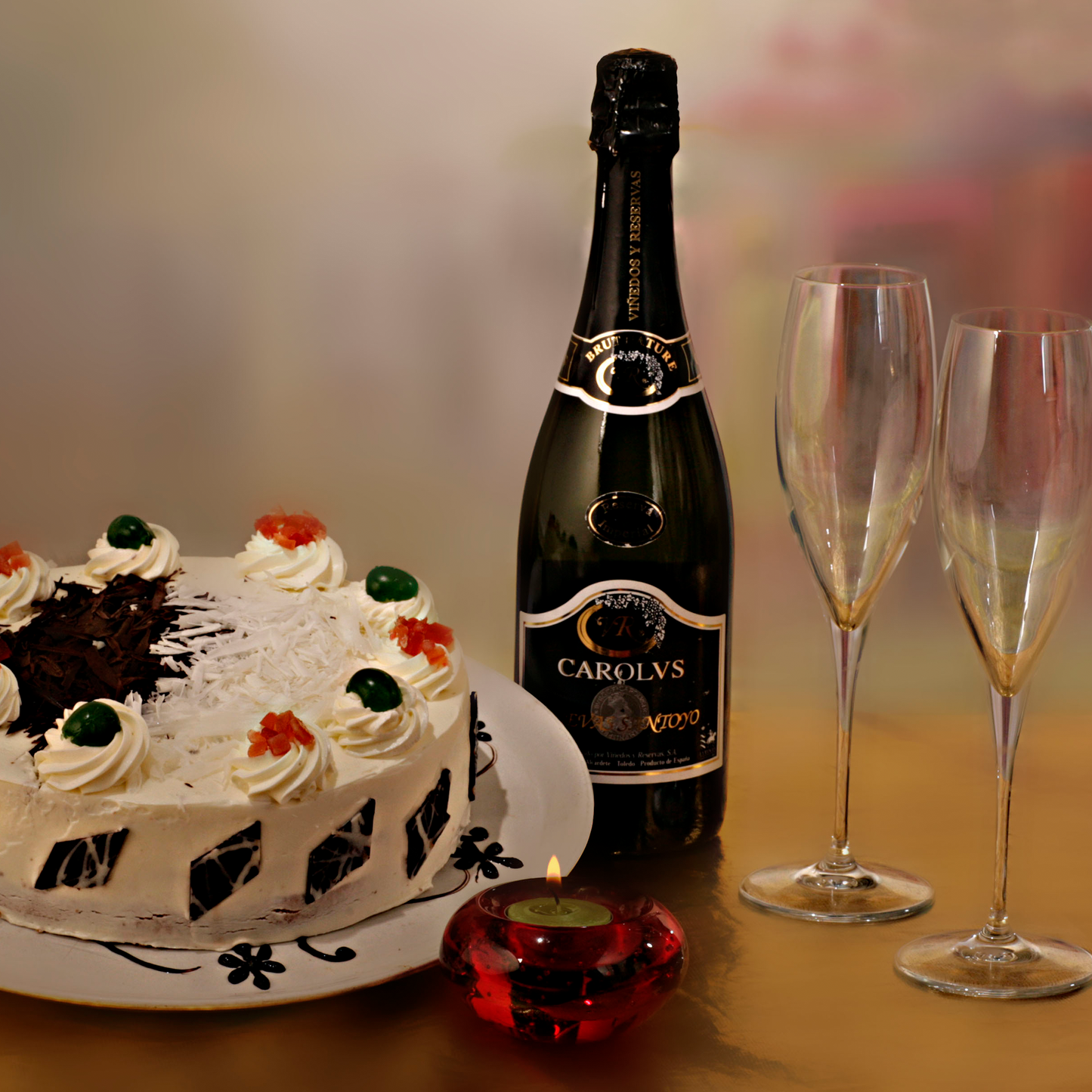 Chocolate cake champagne